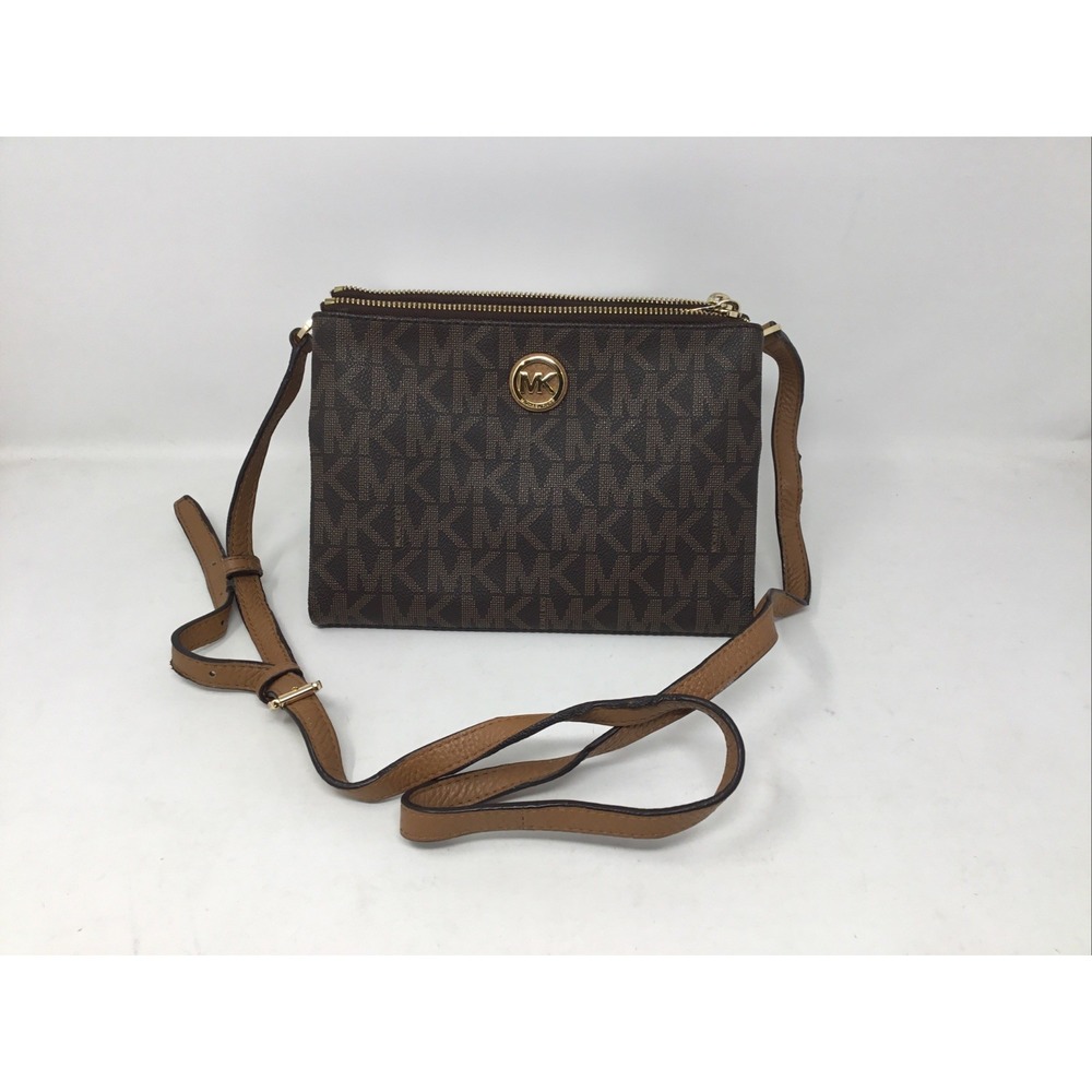 Michael Kors PVC Fulton Double Zip Crossbody Bag Gold Hardware Damaged See Pics